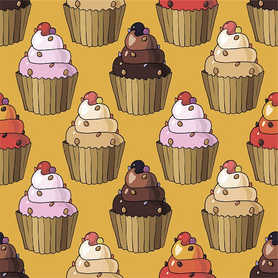 Seamless pattern with cherry cupcakes and cherries Foto de stock - Sin royalties, Artista: EgnisMoore, Código de la imagen: 400-08301843