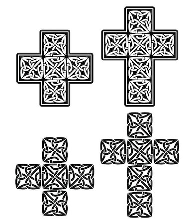 simsearch:400-04788857,k - Celtic crosses white pattern set isolated on white - St Patrick's Day Foto de stock - Super Valor sin royalties y Suscripción, Código: 400-08301940