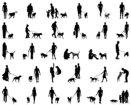 simsearch:400-09081887,k - Black silhouettes of people with dog, vector Fotografie stock - Microstock e Abbonamento, Codice: 400-08302504