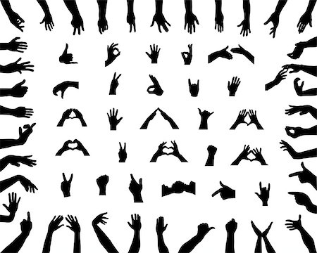 four fingers - Black silhouettes of various positions of hands, vector Stock Photo - Budget Royalty-Free & Subscription, Code: 400-08302508