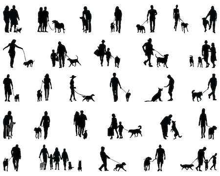 simsearch:400-09081887,k - Black silhouettes of people with dog, vector Fotografie stock - Microstock e Abbonamento, Codice: 400-08302503