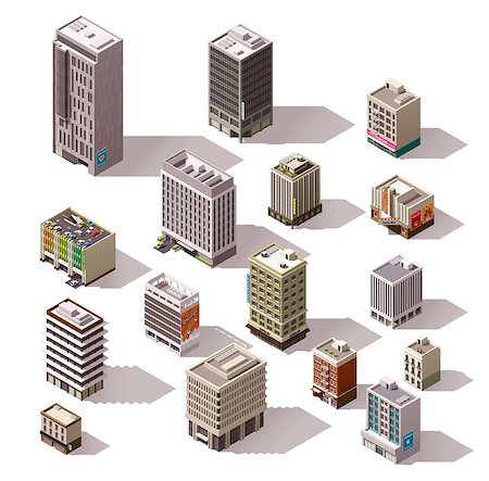 Set of the isometric town buildings Stock Photo - Budget Royalty-Free & Subscription, Code: 400-08302620