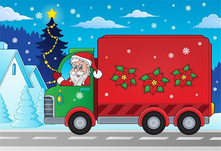 simsearch:400-08343929,k - Christmas theme delivery car image 2 - eps10 vector illustration. Foto de stock - Royalty-Free Super Valor e Assinatura, Número: 400-08302643