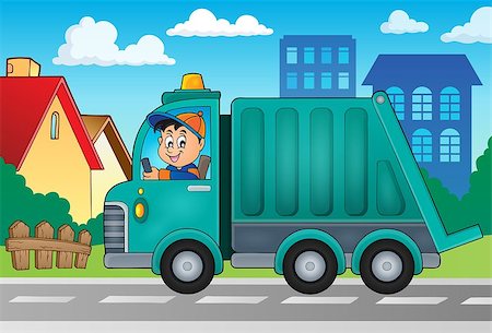 simsearch:400-09153165,k - Garbage collection truck theme image 2 - eps10 vector illustration. Photographie de stock - Aubaine LD & Abonnement, Code: 400-08302654