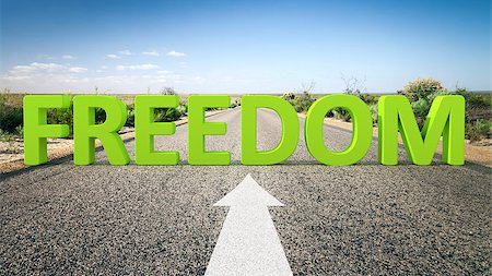 simsearch:400-07892835,k - An image of a road to the horizon with 3d text freedom Stock Photo - Budget Royalty-Free & Subscription, Code: 400-08302708
