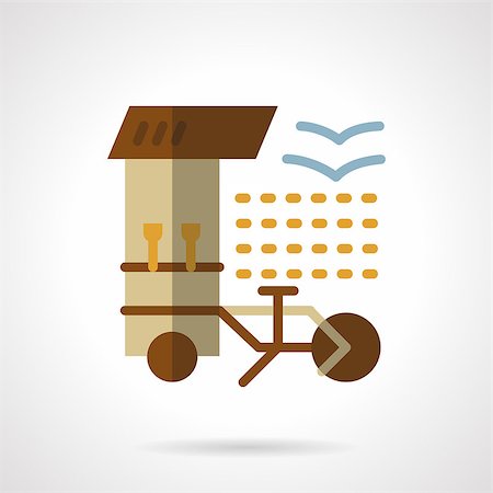 fast food city - Mobile bicycle based cafe. Coffee shop. summer rest. Flat color style vector icon. Single web design element for mobile app or website. Stock Photo - Budget Royalty-Free & Subscription, Code: 400-08302726