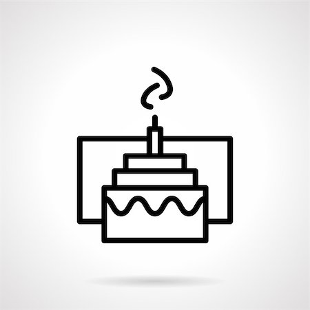 Abstract ornate pie with one candle. Birthday cake, party desserts, festive baking and food. Black simple line vector icon. Single web design element for mobile app or website. Fotografie stock - Microstock e Abbonamento, Codice: 400-08302729