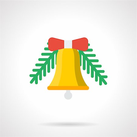 simsearch:400-08302769,k - Yellow Christmas bell with red bow and two green pine branch. Traditional winter celebration decor. Flat color style vector icon. Single web design element for mobile app or website. Photographie de stock - Aubaine LD & Abonnement, Code: 400-08302733