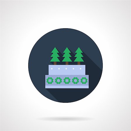 simsearch:400-08302769,k - Christmas pie decorated with sugar fir-trees and snowflakes. Festive seasonal baking and pastry. Blue round flat color vector icon with long shadow. Single web design element for mobile app, website. Photographie de stock - Aubaine LD & Abonnement, Code: 400-08302740