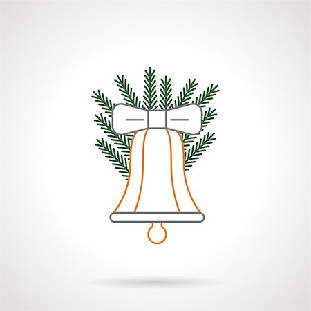 simsearch:400-08413509,k - Traditional Christmas decorations. Christmas bell with bow and fir branch. Color flat line style vector icon. Elements of web design for business, website and mobile Foto de stock - Super Valor sin royalties y Suscripción, Código: 400-08302768