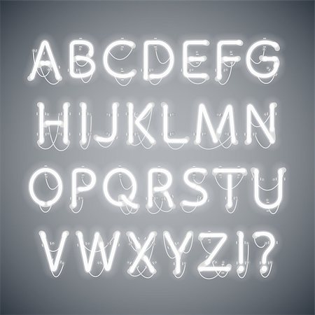 White Glowing Neon Alphabet. Used pattern brushes included. There are fastening elements in a symbol palette. Stock Photo - Budget Royalty-Free & Subscription, Code: 400-08302776