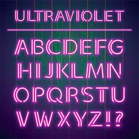 Glowing Ultraviolet  Neon Alphabet on Wooden Background. Used pattern brushes included. Stock Photo - Budget Royalty-Free & Subscription, Code: 400-08302778