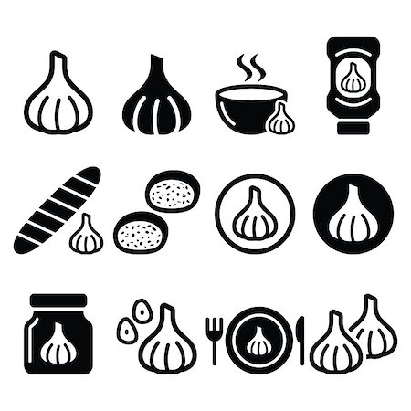 pane all'aglio - Food icons set - garlic isolated on white Fotografie stock - Microstock e Abbonamento, Codice: 400-08302772