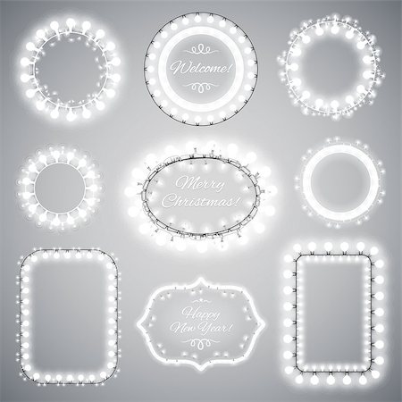 simsearch:400-09095404,k - White Christmas Illumination Frames with a Copy Space for Celebratory Design. Used pattern brushes included. Fotografie stock - Microstock e Abbonamento, Codice: 400-08302783