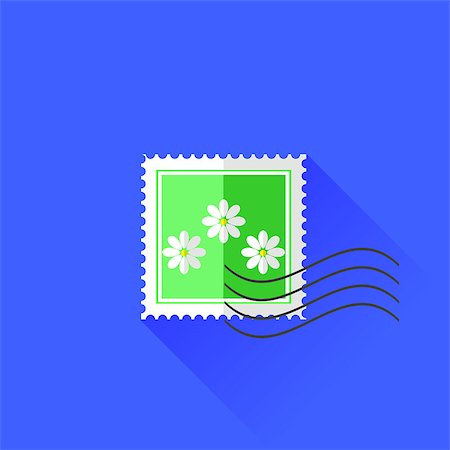 simsearch:400-05905833,k - Stamp with  White Flowers Isolated on Blue Background Foto de stock - Super Valor sin royalties y Suscripción, Código: 400-08303345