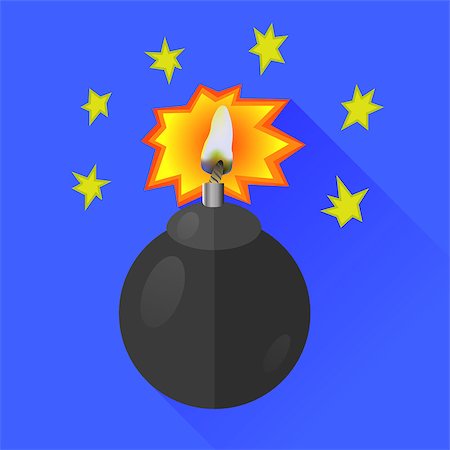 dynamite fuse burn - Bomb Icon Isolated on Blue Background. Long Shadow Stock Photo - Budget Royalty-Free & Subscription, Code: 400-08303347