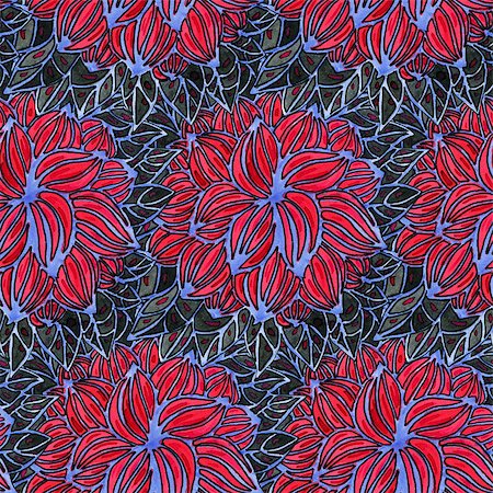 simsearch:400-08285670,k - Seamless pattern with watercolor flowers. Red flowers on a dark background. Drawing ink and watercolor. Hand-drawn illustration. Foto de stock - Super Valor sin royalties y Suscripción, Código: 400-08303412