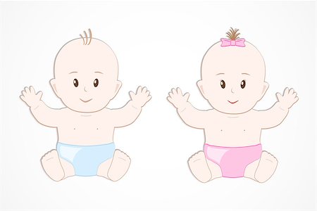 simsearch:400-08835171,k - Cute smiling baby twins. Baby boy and girl sitting in a diaper. Vector Illustration cartoon style. Photographie de stock - Aubaine LD & Abonnement, Code: 400-08303434