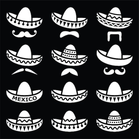 Vector icons set of Sombrero isolated on black background Stock Photo - Budget Royalty-Free & Subscription, Code: 400-08303459