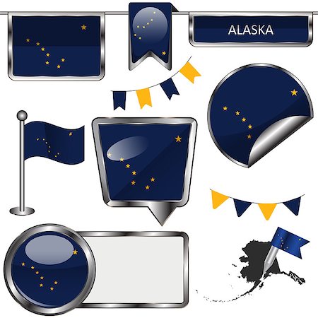 simsearch:400-08493890,k - Vector glossy icons of flag of state Alaska on white Foto de stock - Royalty-Free Super Valor e Assinatura, Número: 400-08303589