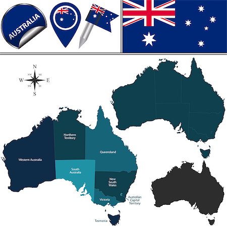 simsearch:400-04502321,k - Vector map of Australia with named divisions and travel icons Foto de stock - Super Valor sin royalties y Suscripción, Código: 400-08303581