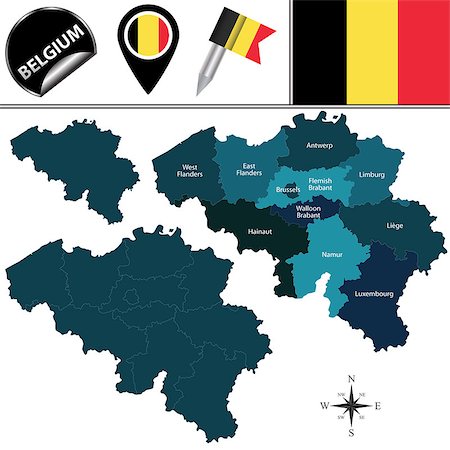 Vector map of Belgium with named provinces and travel icons. Foto de stock - Super Valor sin royalties y Suscripción, Código: 400-08303582