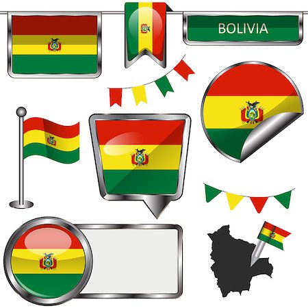 simsearch:400-08506240,k - Vector glossy icons of flag of Bolivia on white Stock Photo - Budget Royalty-Free & Subscription, Code: 400-08303594