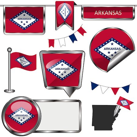 simsearch:400-08493890,k - Vector glossy icons of flag of state Arkansas on white Foto de stock - Royalty-Free Super Valor e Assinatura, Número: 400-08303590