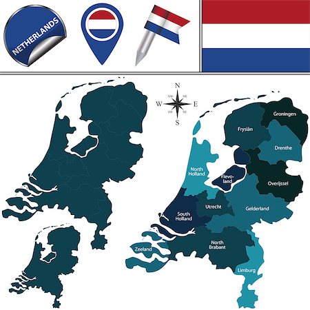 Vector map of Netherlands with named divisions and travel icons Stock Photo - Budget Royalty-Free & Subscription, Code: 400-08303609