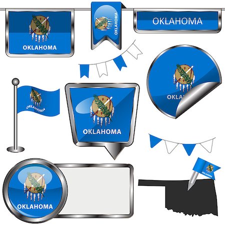 sateda (artist) - Vector glossy icons of flag of state Oklahoma on white Stock Photo - Budget Royalty-Free & Subscription, Code: 400-08303600