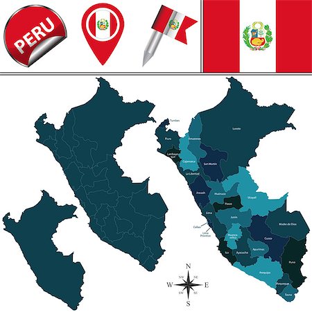 puno - Vector map of Peru with named divisions and travel icons Photographie de stock - Aubaine LD & Abonnement, Code: 400-08303610