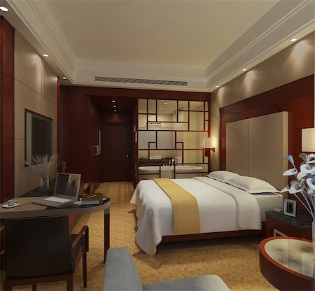 Photorealistic 3D render of a bedroom Photographie de stock - Aubaine LD & Abonnement, Code: 400-08314015