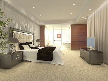 simsearch:400-07466067,k - Photorealistic 3D render of a bedroom Stock Photo - Budget Royalty-Free & Subscription, Code: 400-08314017