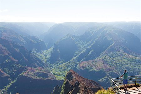 young man enjoying beautiful view of waimea canyon at kauai island, hawaii Photographie de stock - Aubaine LD & Abonnement, Code: 400-08314051