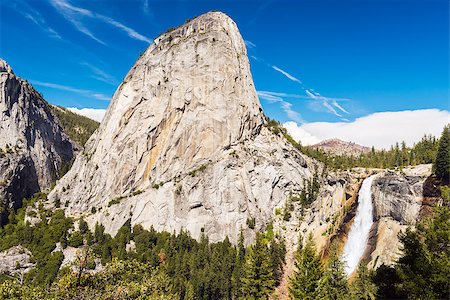 simsearch:400-05060774,k - Beautiful Nevada Falls is located on Merced river and under mighty Liberty Dome grantite cap. Yosemite National Park, California, USA Fotografie stock - Microstock e Abbonamento, Codice: 400-08314165