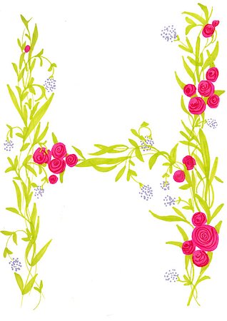 Decorative flower  Alphabet illustration. Letter "H" Stock Photo - Budget Royalty-Free & Subscription, Code: 400-08314357