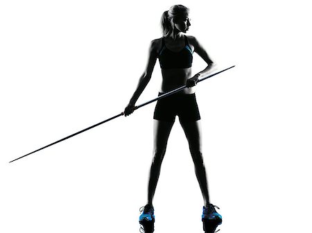 speerwerfer - one  caucasian woman Javelin thrower in silhouette isolated white background Stockbilder - Microstock & Abonnement, Bildnummer: 400-08314683
