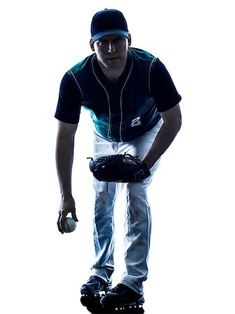 simsearch:400-08114605,k - one caucasian man baseball player playing  in studio  silhouette isolated on white background Stockbilder - Microstock & Abonnement, Bildnummer: 400-08314693