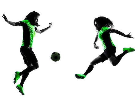 simsearch:400-07973332,k - two women playing soccer players in silhouette isolated on white background Foto de stock - Royalty-Free Super Valor e Assinatura, Número: 400-08314701