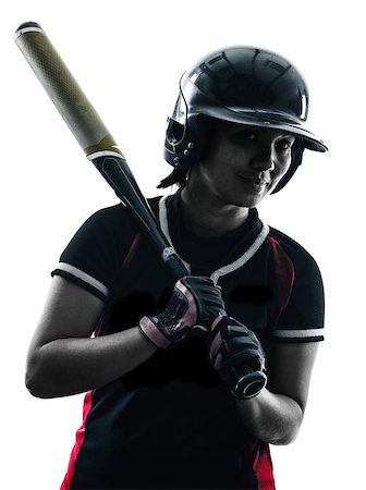 simsearch:400-08114605,k - one woman playing softball players in silhouette isolated on white background Stockbilder - Microstock & Abonnement, Bildnummer: 400-08314703
