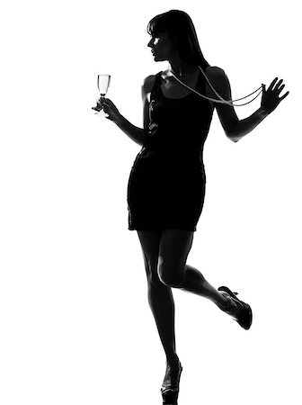 people drinking cocktails silhouette - stylish silhouette  beautiful woman partying drinking champagne flute glass cocktail full length on studio isolated white background Stock Photo - Budget Royalty-Free & Subscription, Code: 400-08314755