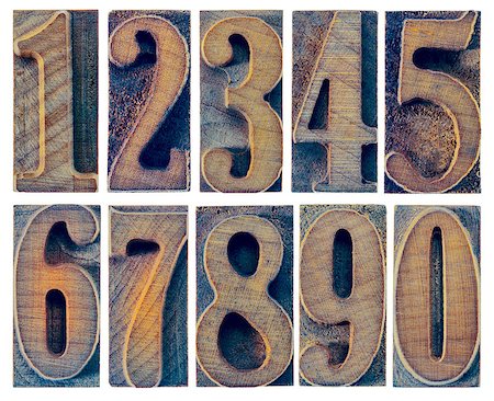 simsearch:400-08223086,k - ten numbers from zero to nine in letterpress wood type printing blocks isolated in white Photographie de stock - Aubaine LD & Abonnement, Code: 400-08315077
