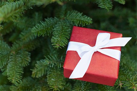 close-up of nicely wrapped gift at christmas tree Stock Photo - Budget Royalty-Free & Subscription, Code: 400-08315161
