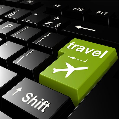 Travel with flight on green keyboard image with hi-res rendered artwork that could be used for any graphic design. Stock Photo - Budget Royalty-Free & Subscription, Code: 400-08315312