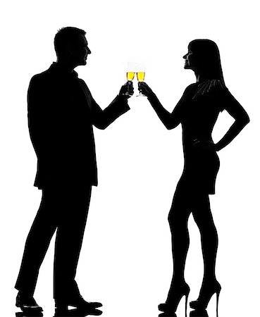people drinking cocktails silhouette - one  couple man and woman drinking champagne toasting partying in studio silhouette isolated on white background Stock Photo - Budget Royalty-Free & Subscription, Code: 400-08315368
