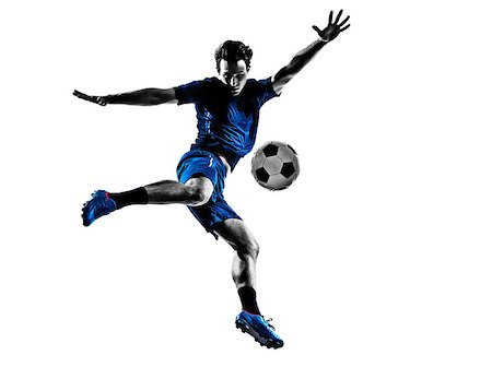 football man kicking white background - one italian soccer player man playing football jumping in silhouette white background Stock Photo - Budget Royalty-Free & Subscription, Code: 400-08315477