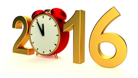 New year 2016 illustration with red clock Stock Photo - Budget Royalty-Free & Subscription, Code: 400-08315772