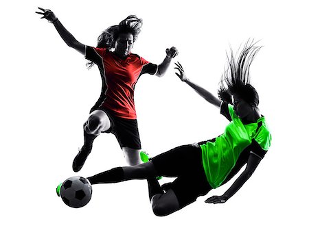 simsearch:400-07973332,k - two women playing soccer players in silhouette isolated on white background Foto de stock - Super Valor sin royalties y Suscripción, Código: 400-08315804