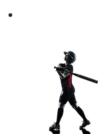 simsearch:400-08114605,k - one woman playing softball players in silhouette isolated on white background Stockbilder - Microstock & Abonnement, Bildnummer: 400-08315805