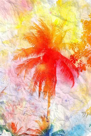 Beautiful watercolor palm trees in Asia on the tropical island Stock Photo - Budget Royalty-Free & Subscription, Code: 400-08315931